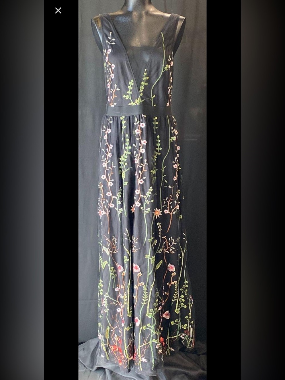 LUXEDO Sheer Black Floral Embroidered Maxi Dress